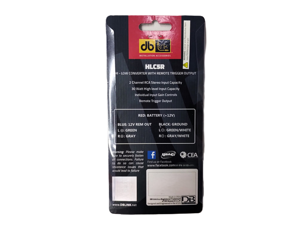 Convertidor De Alta A Baja Hi-low Db Link Hlc5r Con Salida De Disparo Remoto 2 Canales Rca 12 Volts Negro