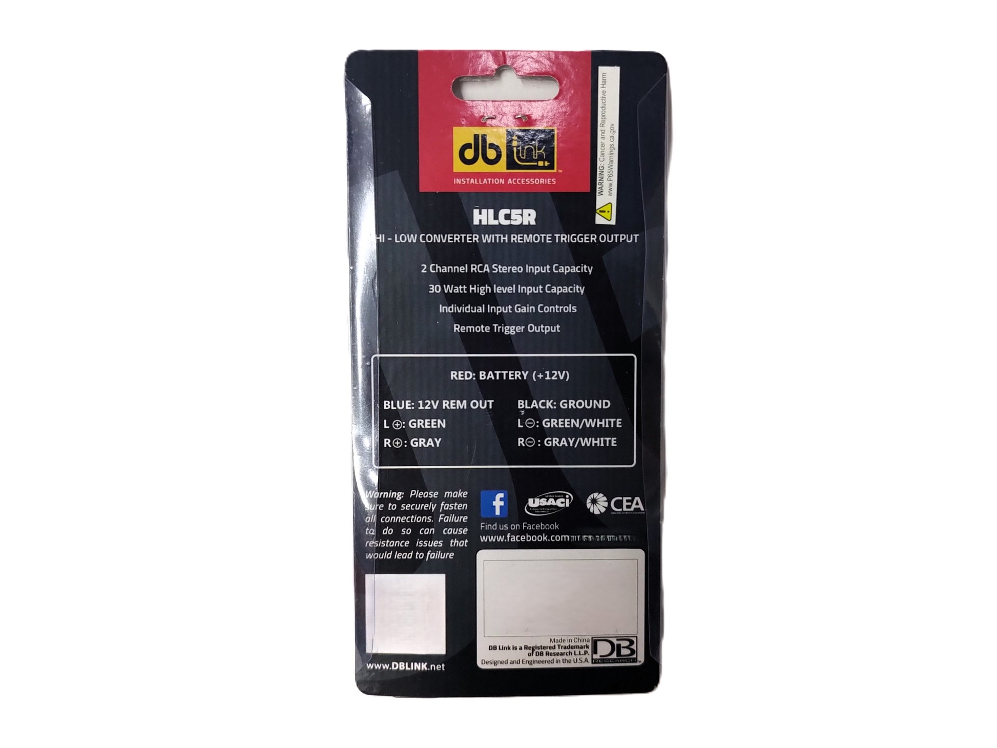 Convertidor De Alta A Baja Hi-low Db Link Hlc5r Con Salida De Disparo Remoto 2 Canales Rca 12 Volts Negro