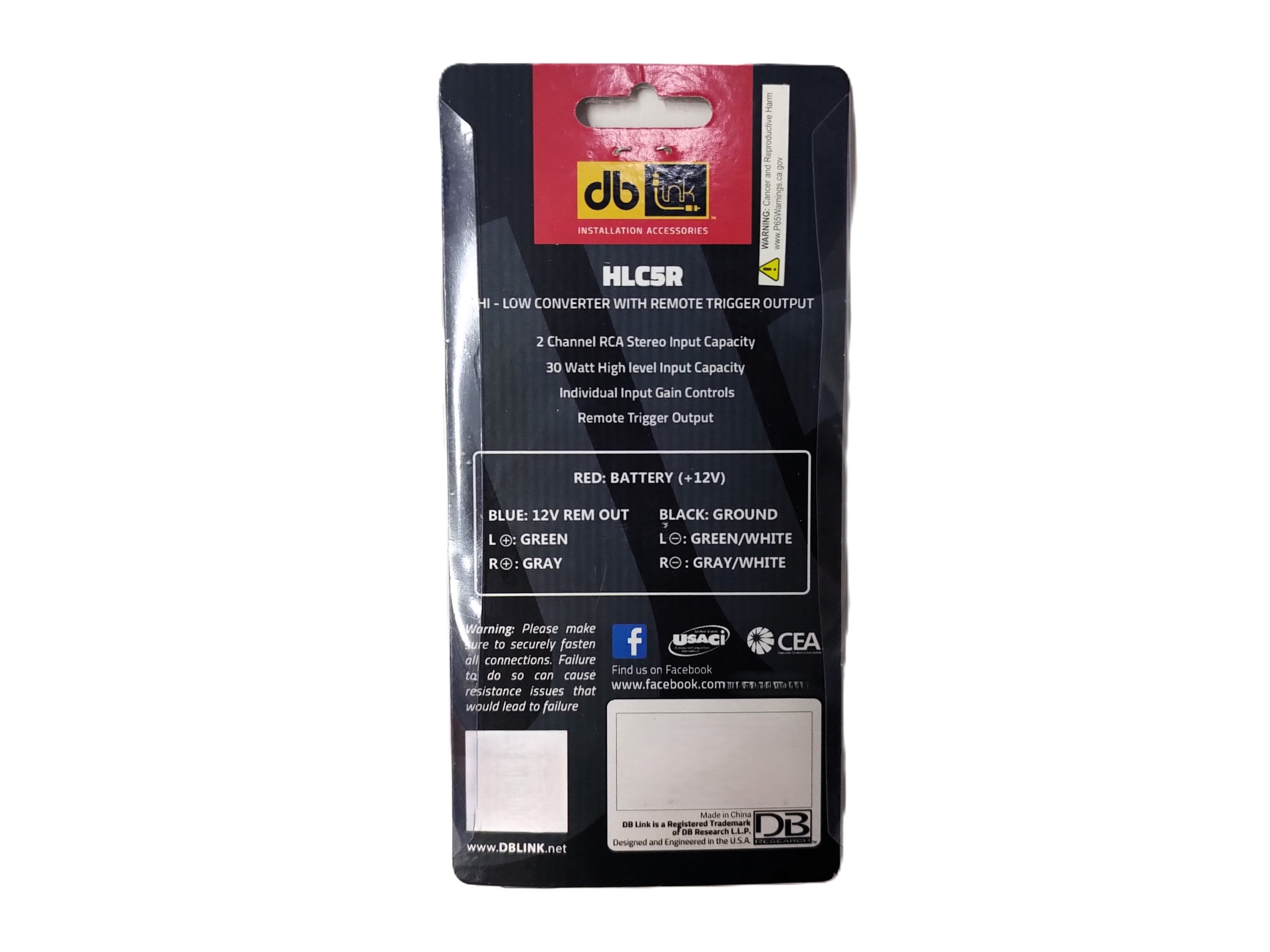 Convertidor De Alta A Baja Hi-low Db Link Hlc5r Con Salida De Disparo Remoto 2 Canales Rca 12 Volts Negro