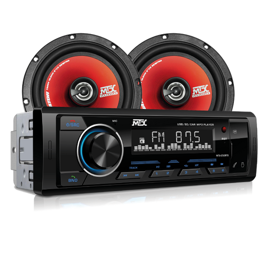 Autoestereo MTX 1 DIN con MP3 USB, BT y APP + Bocinas Coaxiales 6.5” – MTX-PK250BTS